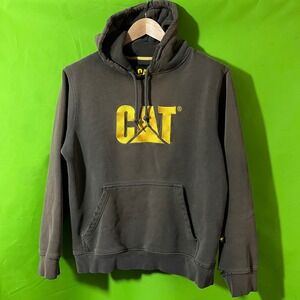 CAT Caterpillar Logo Hoodie Sweatshirt‎ Men's Size L Gray Pullover Hooded